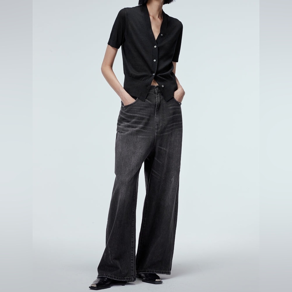 JNBY Wide Leg Relaxed Fit Distressed Blue Jeans